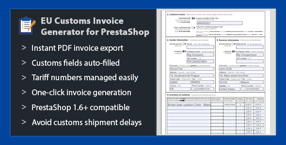 EU Customs Invoice Generator for PrestaShop – Effortless, Compliant Export Invoices